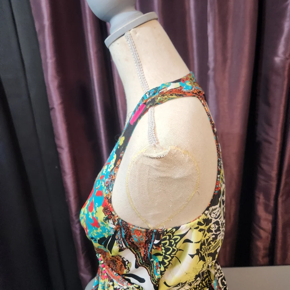 ECI Medallion Beaded Bodice Abstract Print Flowy Festival Maxi Sz 12 - Picture 12 of 16